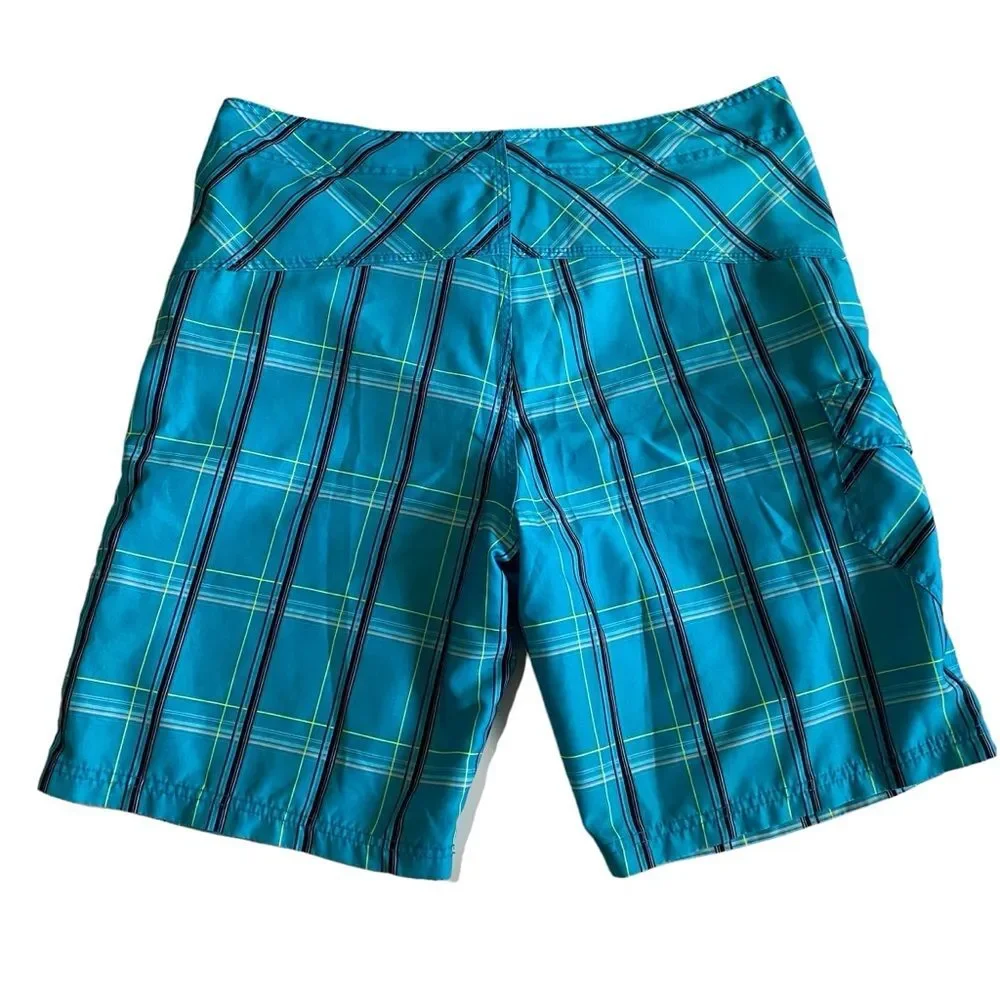 Hurley Teal Plaid Boardshorts Sz 36
